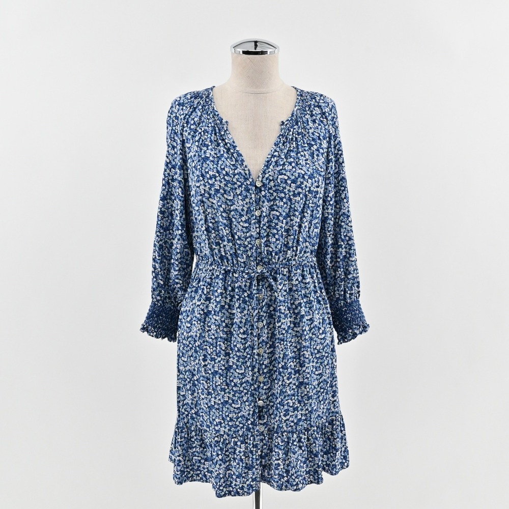 Rails Eliza Drawstring Waist Dress Size M Floral Blue Smocked Boho Chic Romantic